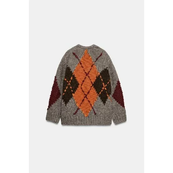 ZARA DIAMOND KNIT CARDIGAN - Picture 3 of 4